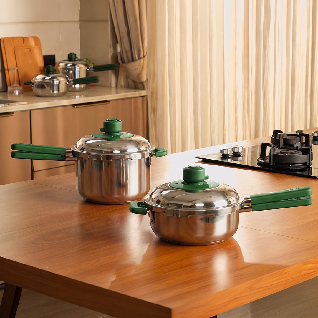 Double Treble Cooking Set (Set of 2) Moringa Green (Steel)
