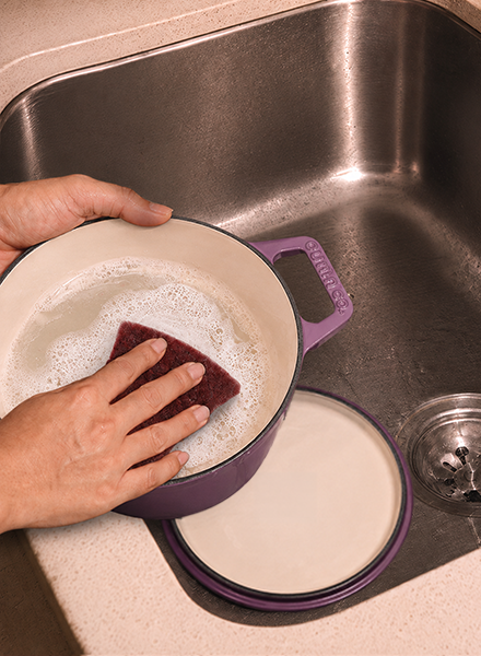 Use regular soap and gently scrub